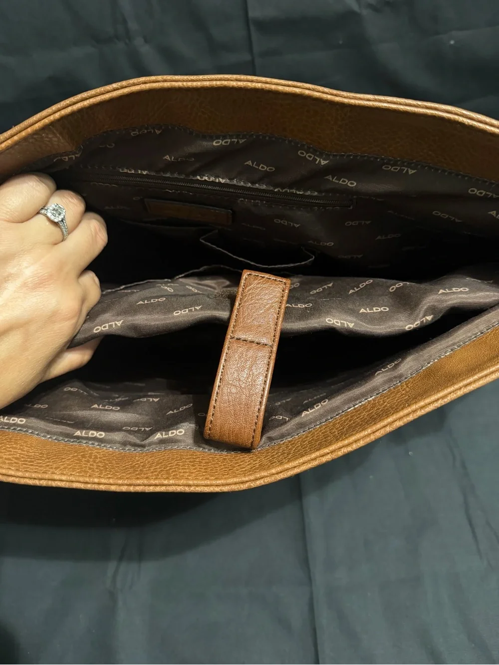 ALDO Brown Leather Satchel Briefcase with Buckle Detail